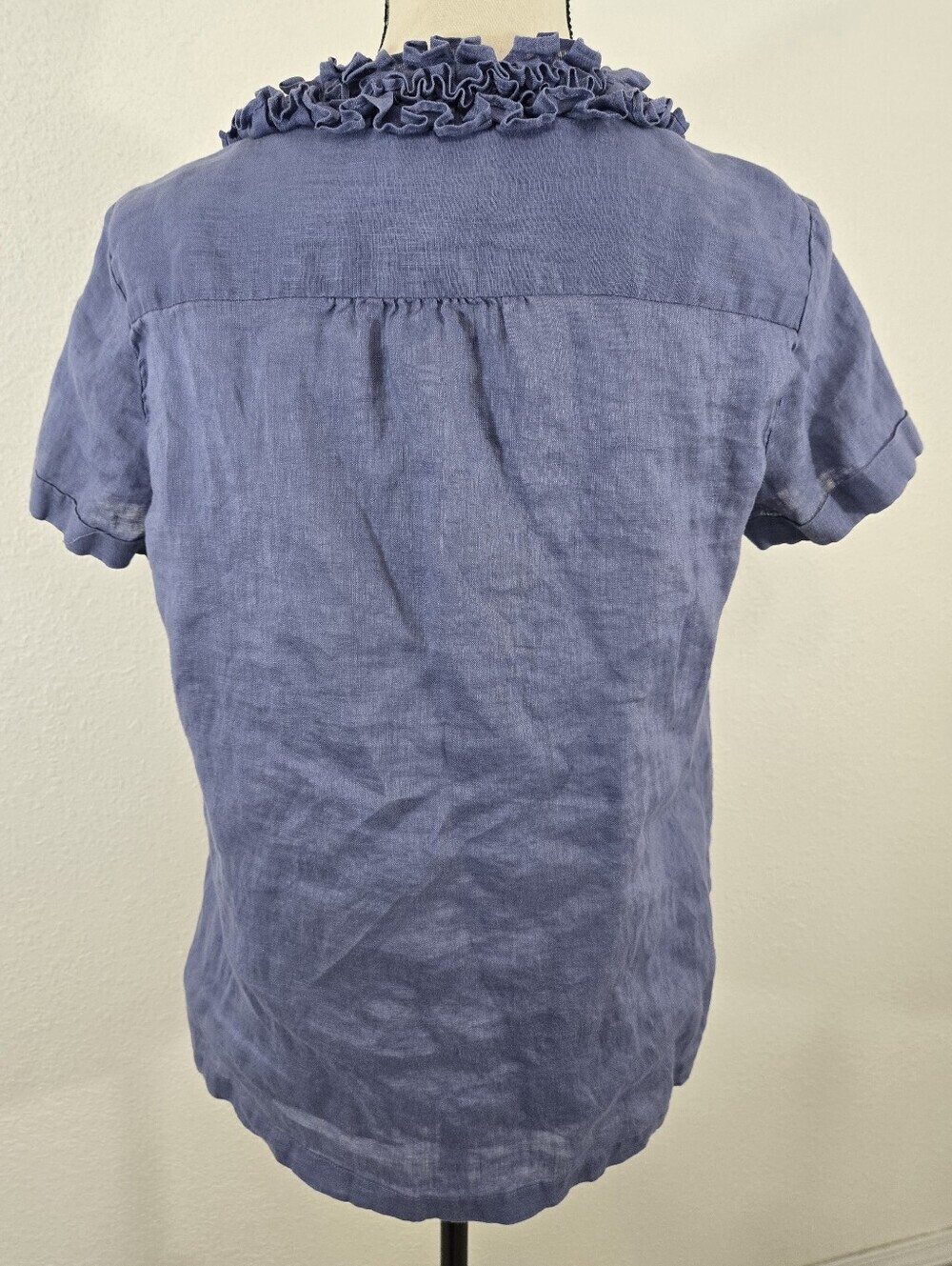 Talbots Linen Ruffled V-Neck Short Sleeve Top Lightweight Summer Breatheable, 8 - Picture 3 of 6